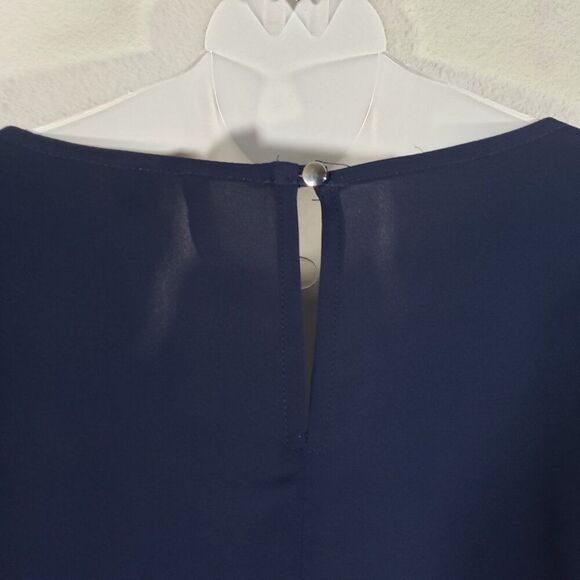 Cato Top XL Navy Blue Sheer Sleeves Floral Embroidered Fairy Office Romantic - Picture 6 of 9